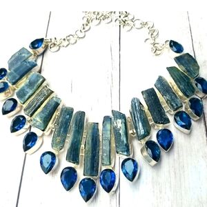 Artisan Crafted Blue Kyanite/Blue Topaz Bib Statement Necklace